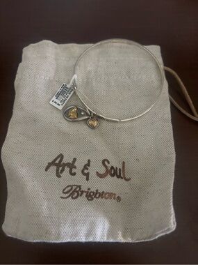Brighton Art & Soul peace on earth Two-Tone Heart Charm Bangle Bracelet
